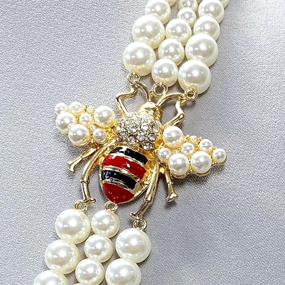 Bee Long Pearl Necklace Set, Opera Length Necklace w/ Earrings - Picture 3 of 3